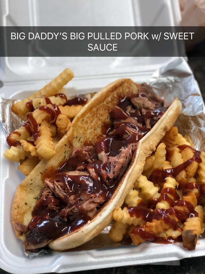 Pulled pork sandwich and fries from Big Daddy BBQ